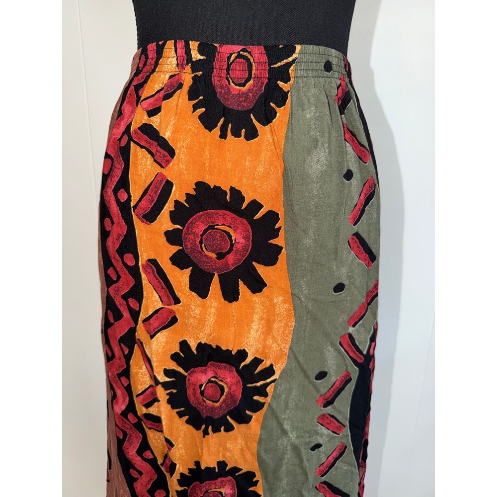 Bohemian Patchwork Maxi Skirt in Mustard, Olive & Black - Picture 2 of 12